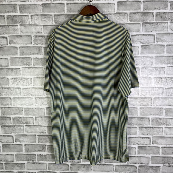 RLX Ralph Lauren Steel Blue & Yellow Striped Performance Golf Polo Mens Large - Picture 4 of 6